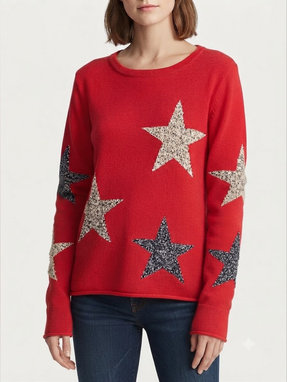 Norton Studio Vintage Star Knit Pullover Sweater Red Size 2XL Americana 90s